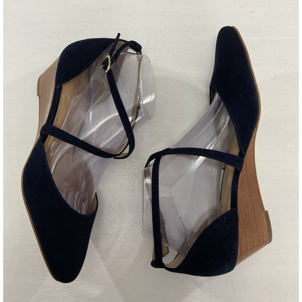 Talbots Laney Wedge Heels Womens 8.5M Indigo Blue Leather Criss Cross Shoes - Picture 4 of 10